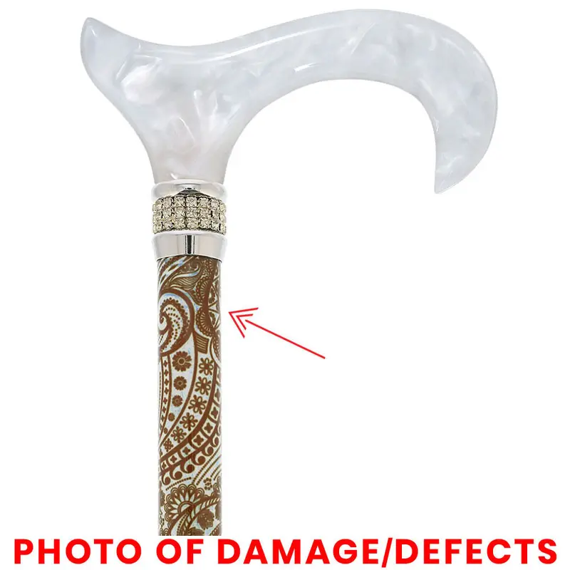 Reduced White Pearlz Designer Cane – Rhinestone Collar & Black Swirl Handle (V80570)