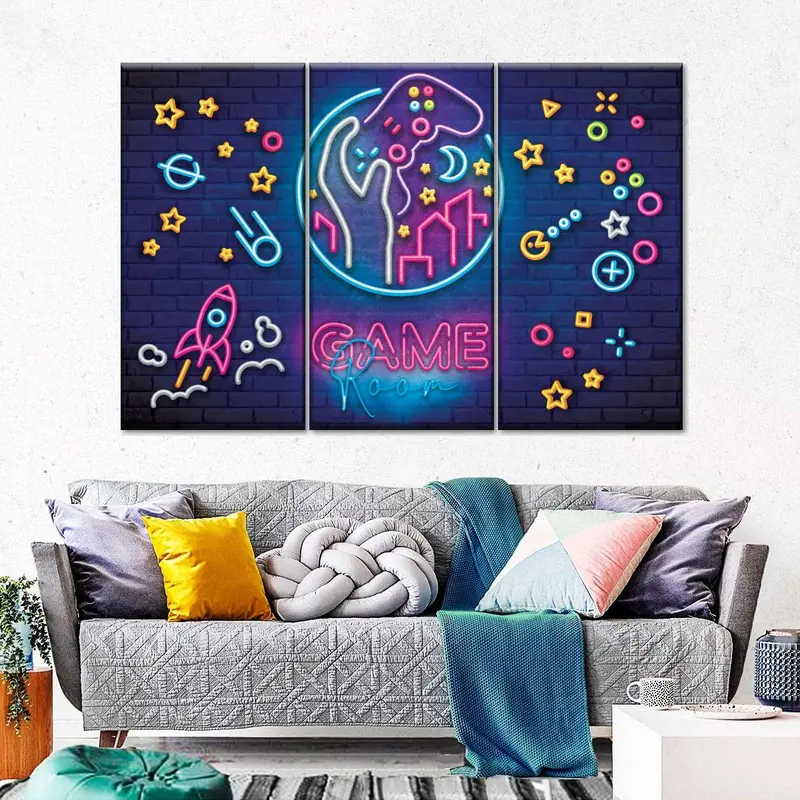 Retro Gaming Symbols Neon Wall Art