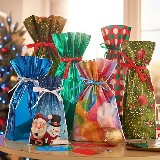 Reusable Drawstring Christmas Gift Bags – 15-Piece Festive Set