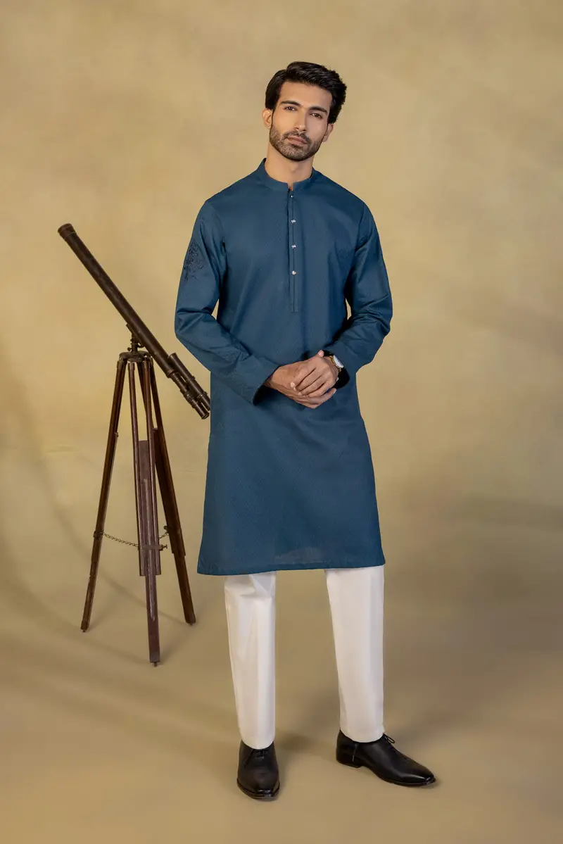 Rich Jacquard-Weave Kurta Enhanced with Embroidery