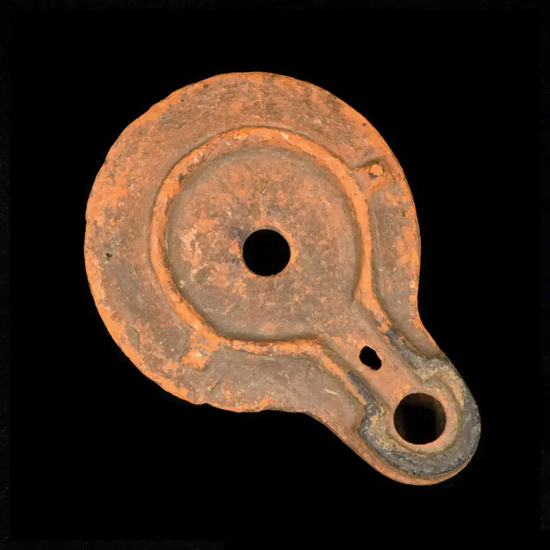 Roman Clay Factory Oil Lamp with Maker’s Inscription, Mid-2nd Century CE