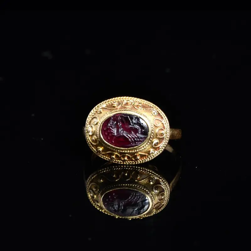 Roman Garnet Intaglio Ringstone, Imperial Period (1st–2nd Century CE)