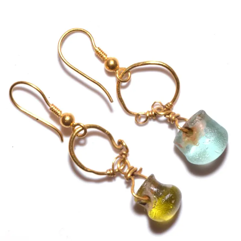 Roman Imperial Gold and Glass Earrings, 1st Century CE