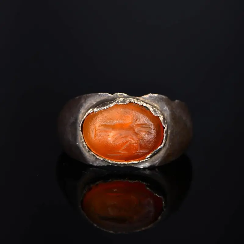 Roman Silver Finger Ring with Bird Intaglio, 1st Century CE