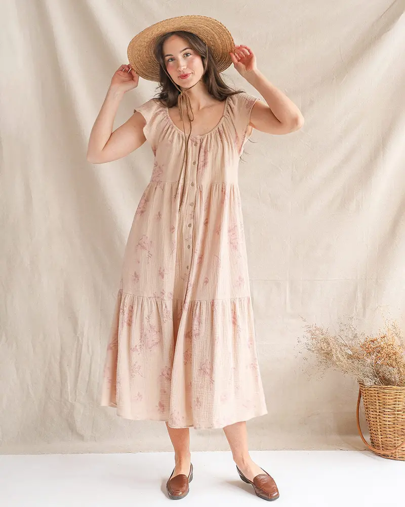 Rosehip Tea Vintage-Inspired Smock Dress