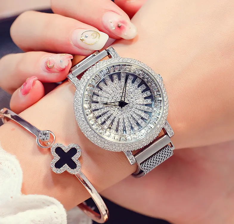 Rotating Rhinestone Lucky Charm Watch for Women
