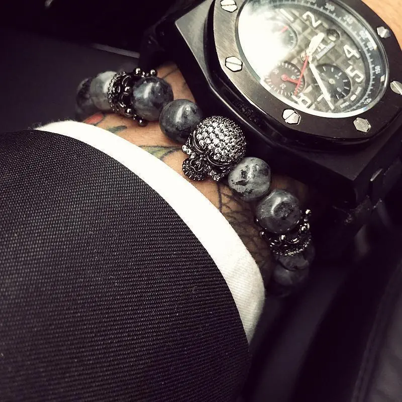 Royal Skull Labradorite Beaded Bracelet – Natural Stone Design