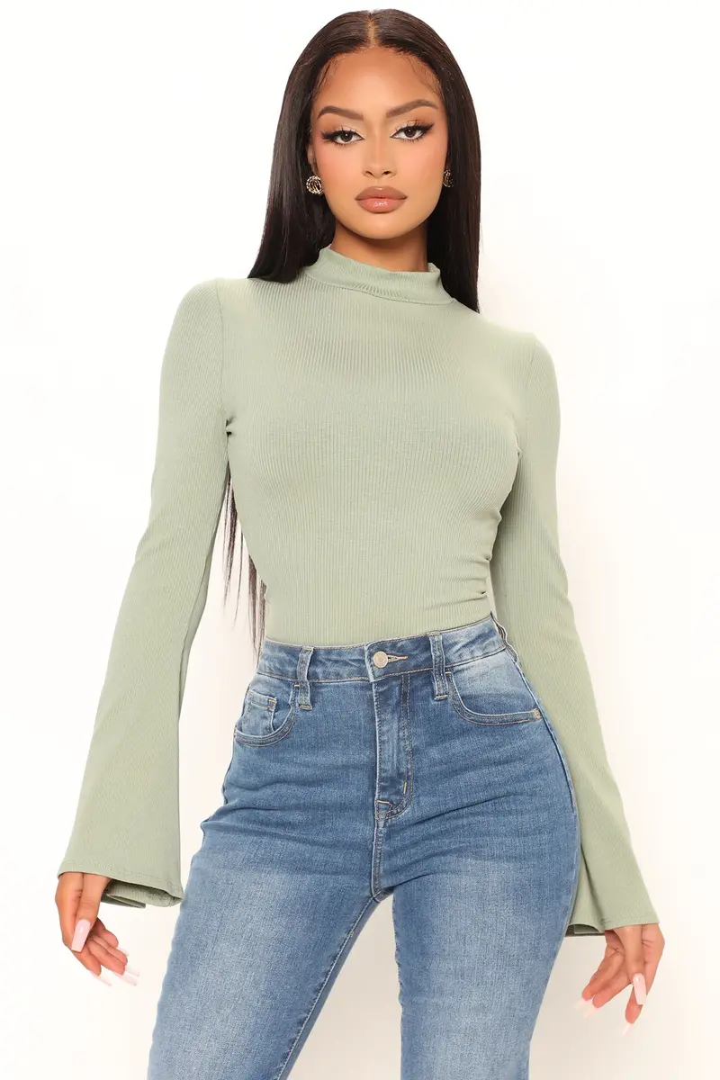 Sage Bell Sleeve Knit Top