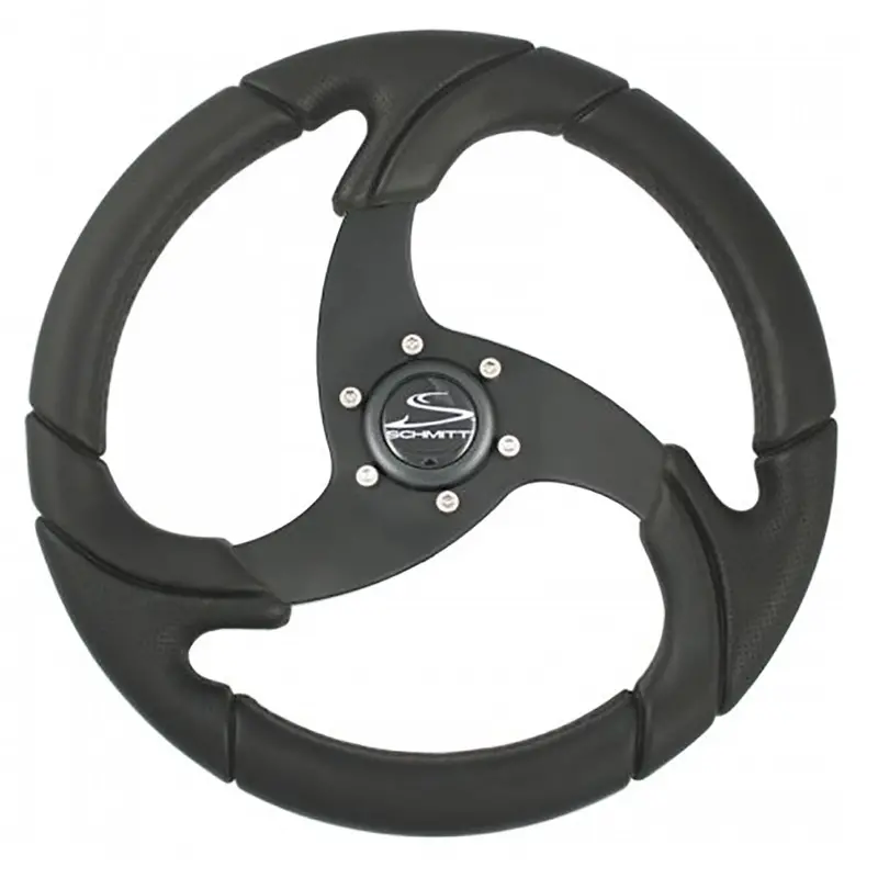Schmitt Marine Folletto 14.2-Inch Steering Wheel — Black Polyurethane, 3/4-Inch Tapered Shaft, Black Center Cap [PU021104-R]