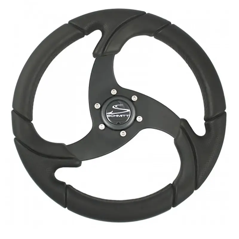 Schmitt Marine Folletto 14.2-Inch Steering Wheel — Black Polyurethane, 3/4-Inch Tapered Shaft, Black Center Cap [PU026104-R]