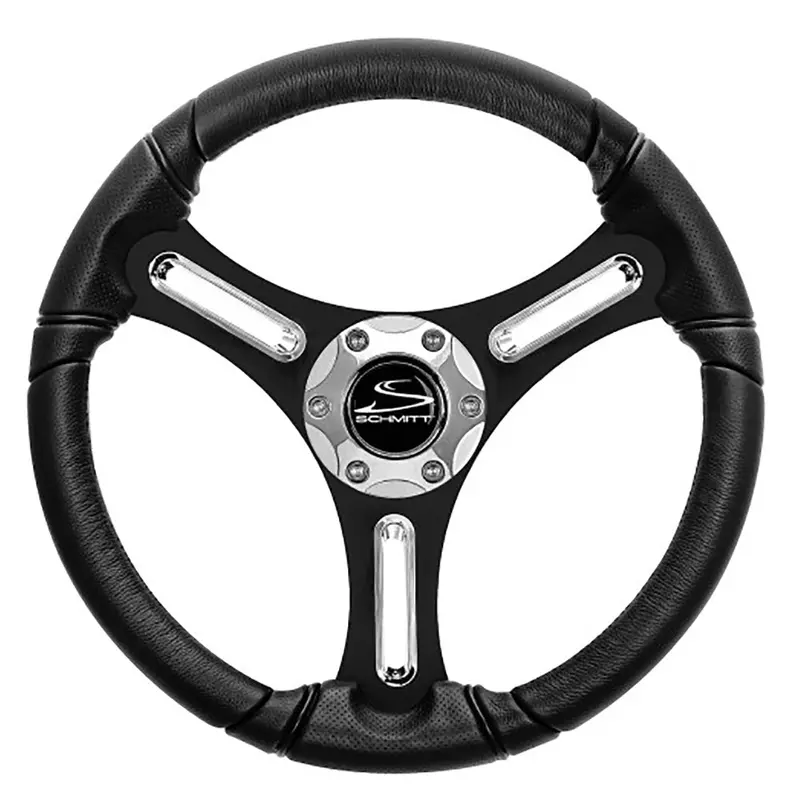 Schmitt Marine Torcello 14-Inch Steering Wheel — 03 Series, Chrome Trim & Cap, Brushed Stainless Spokes, 3/4-Inch Tapered Shaft [PU033104-12]