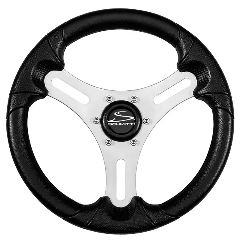 Schmitt Marine Torcello Lite 13-Inch Steering Wheel — Black Polyurethane, Silver Spokes, Black Cap, 3/4-Inch Tapered Shaft [PU063104-01R]