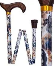 Scratch & Dent Dog-Themed Folding Adjustable Derby Walking Cane – Artistic Designer Model V1774