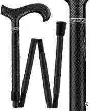 Scratch & Dent Extra-Tall Black Carbon Fiber Folding Derby Cane – Dual-Adjustable Shaft – Model V1809