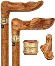 Scratch & Dent Oak Palm-Grip Walking Cane with Solid Oak Shaft and Brass Accents