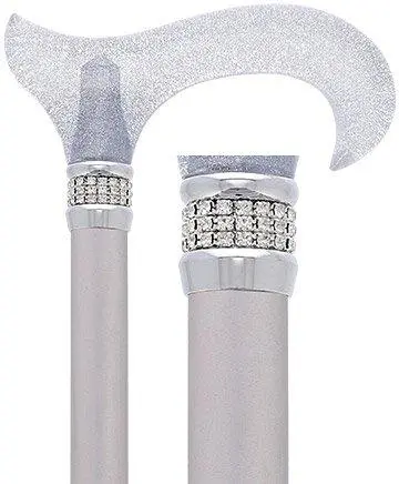 Scratch & Dent Platinum Sparkle Glitter Derby Cane with Rhinestone Collar