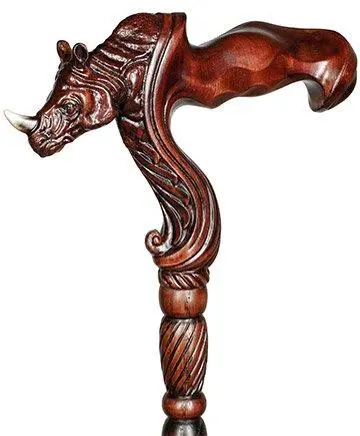 Scratch & Dent Rhino Ergonomic Right-Hand Carved Walking Cane