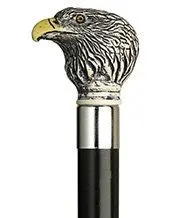 Scrimshaw Eagle Walking Stick – Black Beechwood Shaft & Silver Collar (Scratch & Dent)