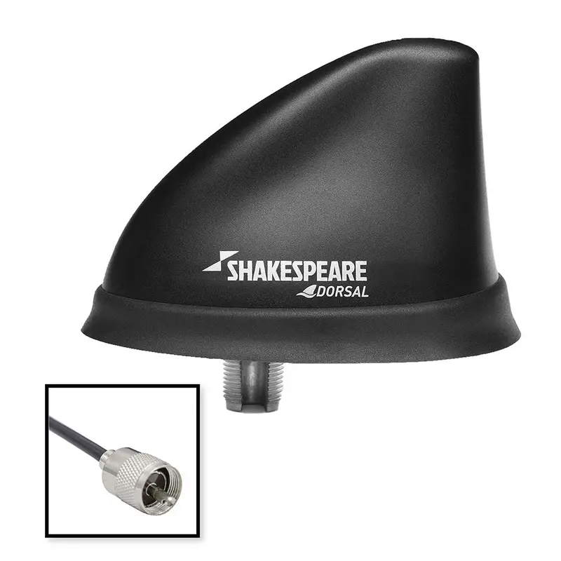 Shakespeare Dorsal Low-Profile VHF Antenna – Black, 26-Foot RG-58 Cable, PL-259 Connector – Model 5912-DS-VHF