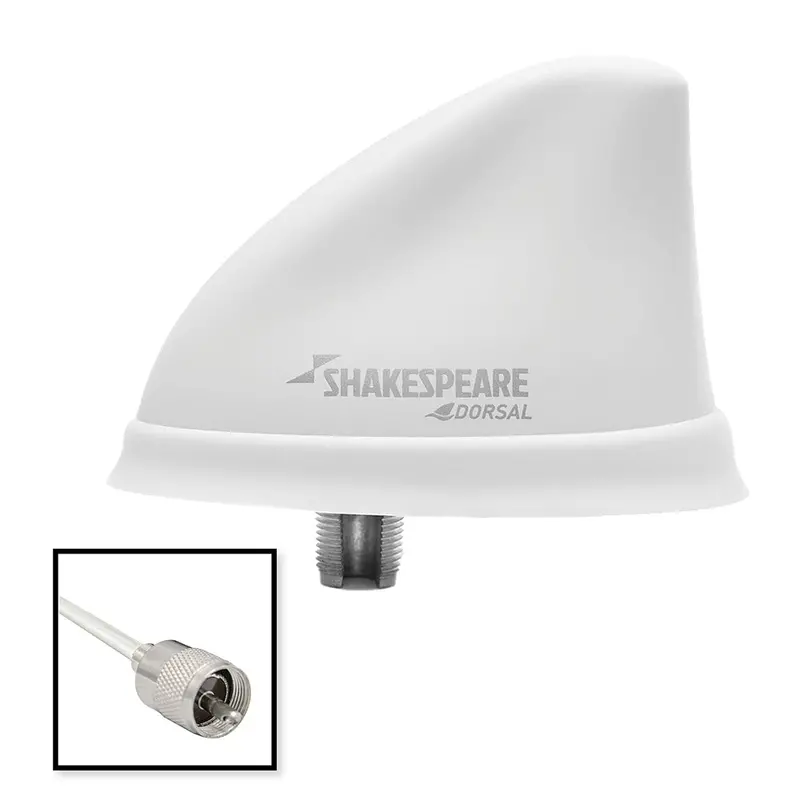 Shakespeare Dorsal Low-Profile VHF Antenna – White, 26-Foot RG-58 Cable, PL-259 Connector – Model 5912-DS-VHF-W