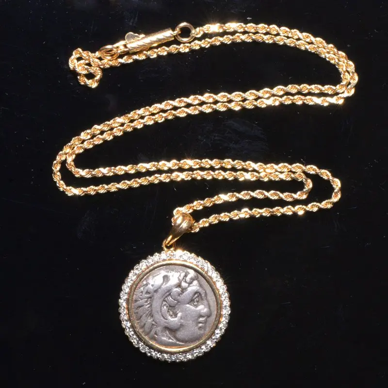 Silver Drachm of Alexander the Great (336–323 BCE) Mounted in a Gold and Diamond Necklace