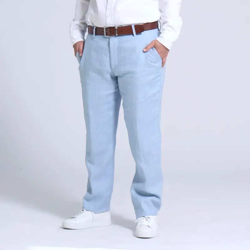 Sky Blue Linen Tailored Trousers