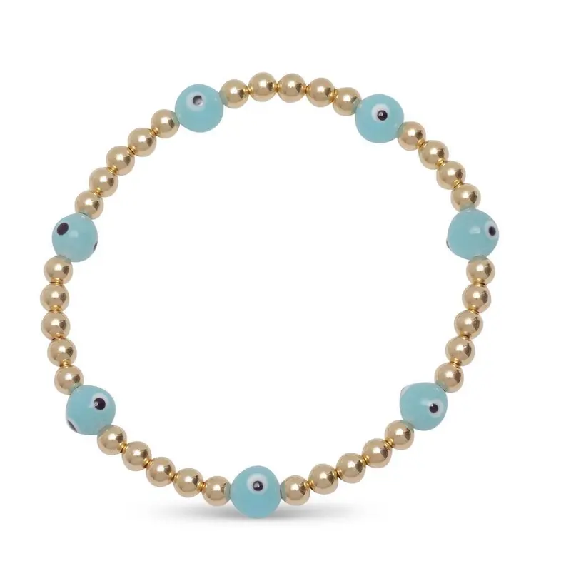 Stackable Blue Evil Eye Bead Bracelet – Gold or Silver Finish