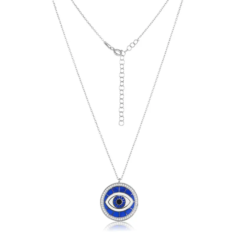 Sterling Silver Evil Eye Pendant Necklace with Artistic Design