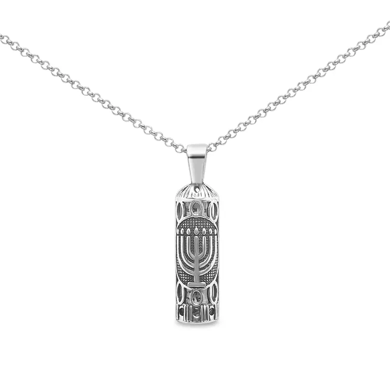 Sterling Silver Mezuzah Necklace with Integrated Menorah Design