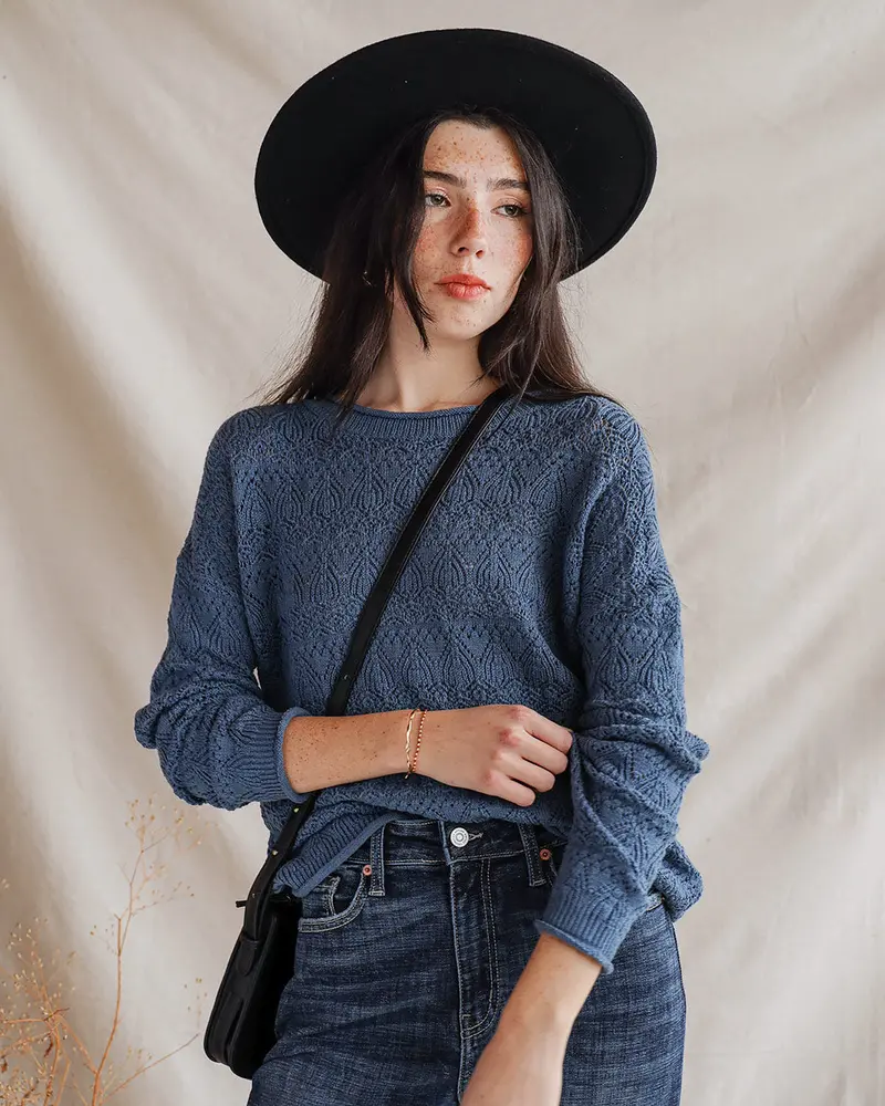 Stilted Arches Blue Textured Sweater
