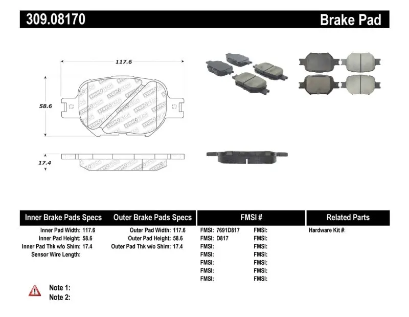 StopTech Front Brake Pads for 2001–2005 Celica GT/GT-S & 2005–2008 Scion tC