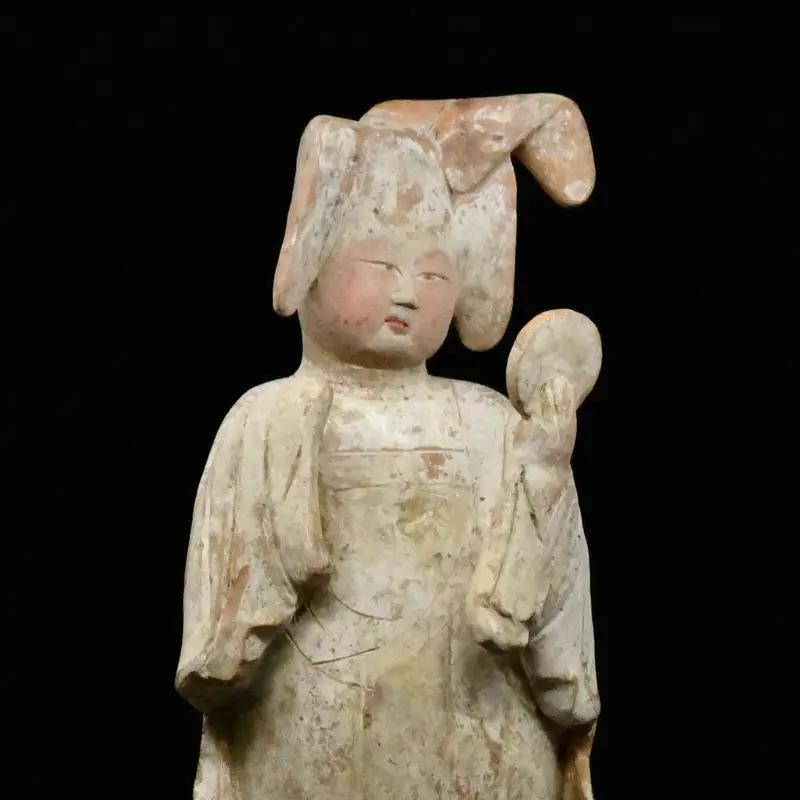 Tang Dynasty Painted Pottery Court Lady Figure, Mid-8th Century CE