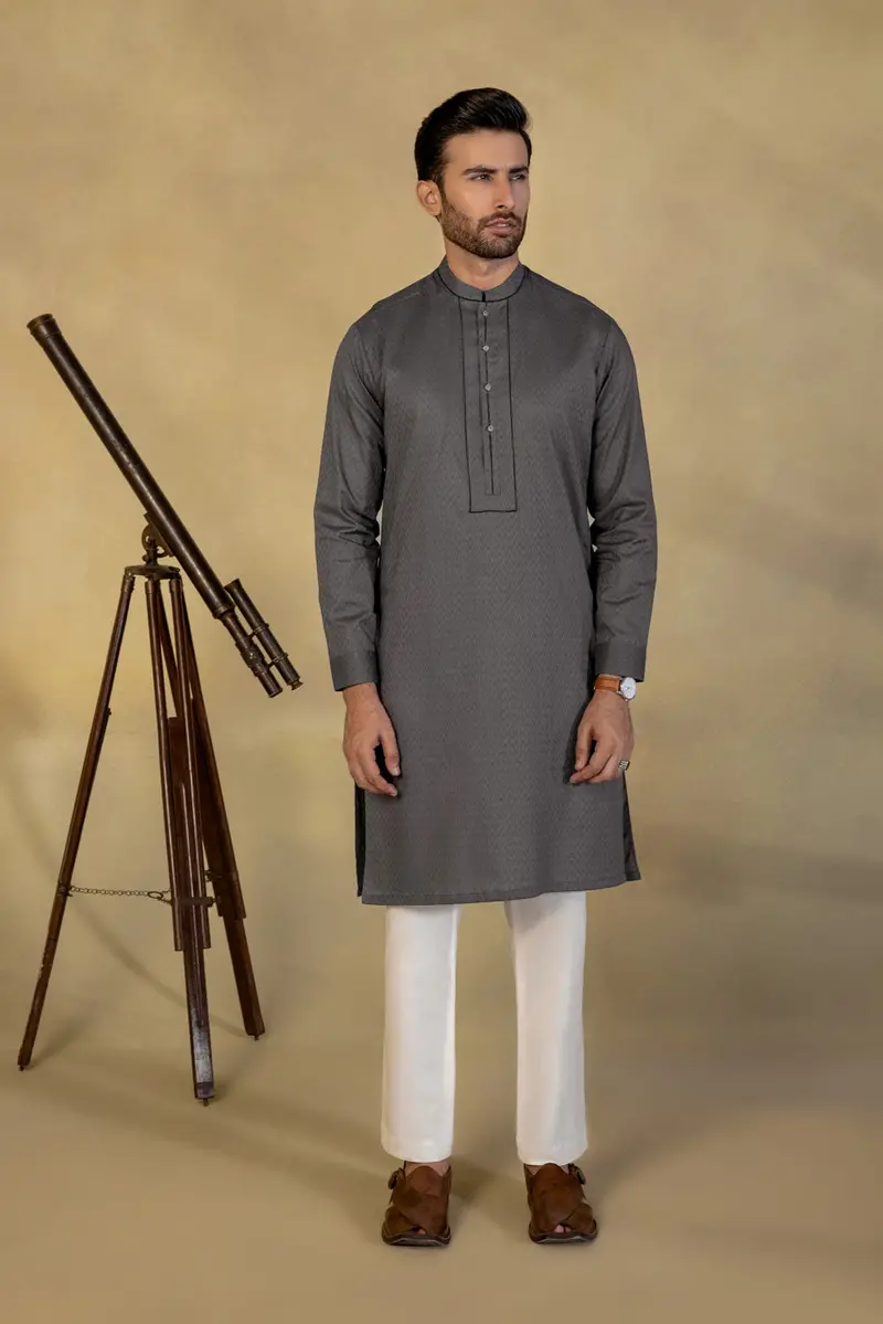 Textured Cotton Jacquard Kurta with Traditional Weave