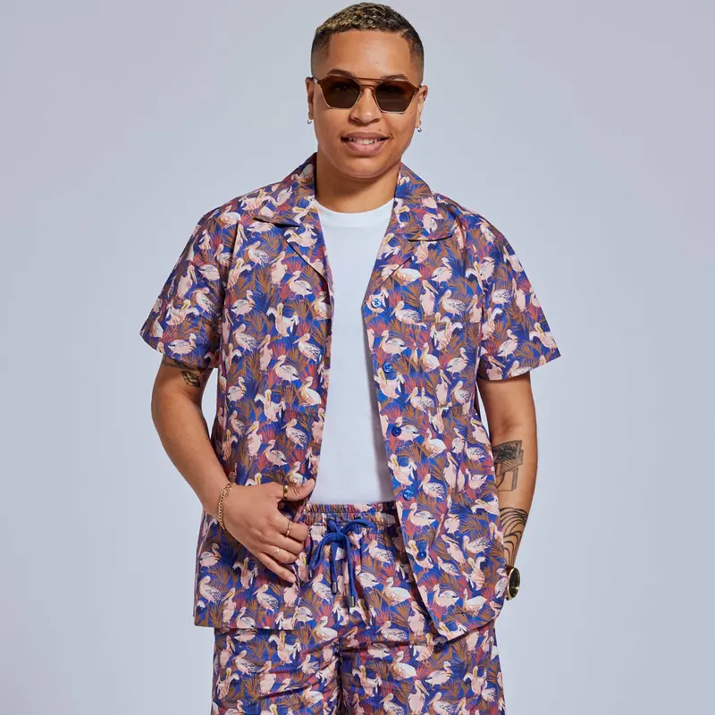 Tropical Pelican Print Cabana Set – Matching Shorts & Shirt