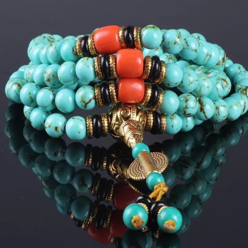 Turquoise 108-Bead Natural Stone Mala Wrist Bracelet