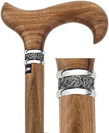 Value Afromosia Derby Walking Cane – Solid Exotic Wood Shaft & Pewter Collar (V1897)