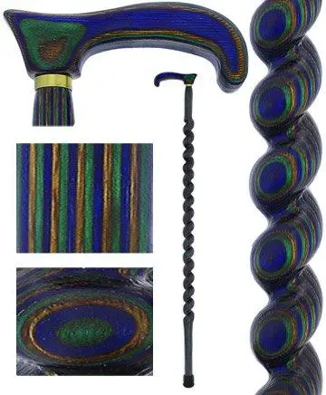Value Blue-Green-Brown Colortone Rope-Twist Derby Cane – Birchwood Core (V1596)