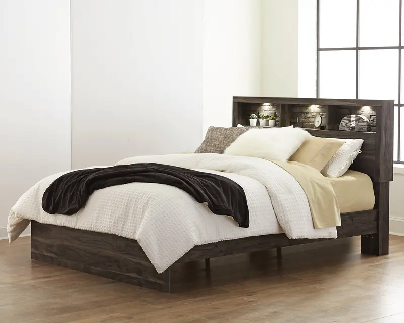 Vay Bay Queen-Sized Bookcase Panel Bed with Shelving