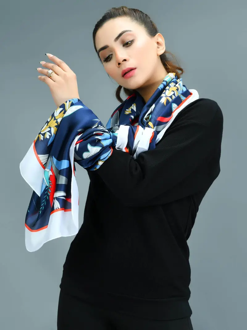 Vibrant Abstract-Design Silk Scarf