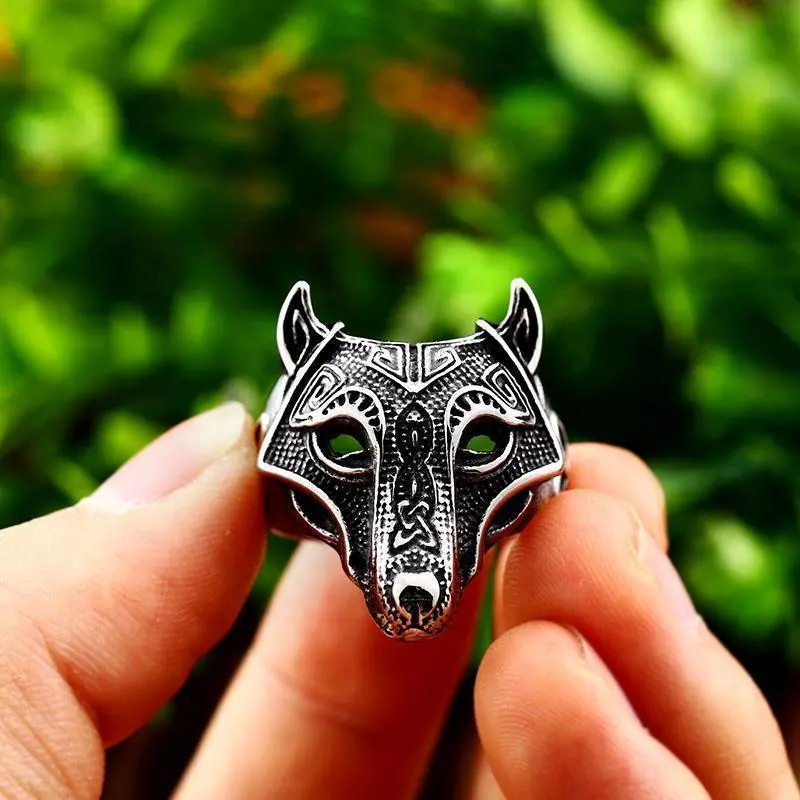 Viking Wolf Symbol Ring Crafted from Hypoallergenic Stainless Steel