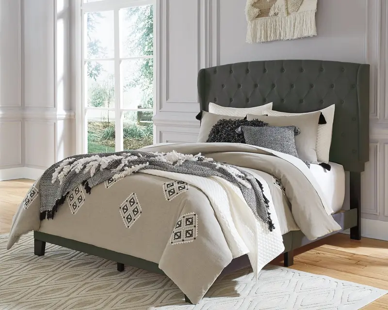Vintasso Queen Bed Frame – Upholstered Platform Bed with Button-Tufted Headboard