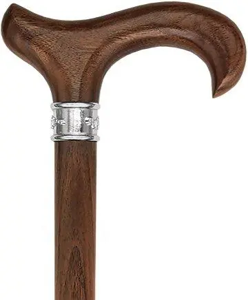 Walnut Derby Handle Walking Cane – Scratch & Dent Clearance with Embossed Steel Collar (Model V1904)