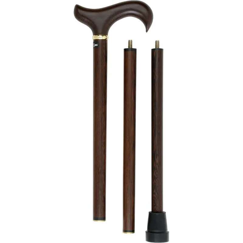 Wenge Three-Piece Folding Derby Cane – Solid Wenge Shaft & Brass Collar (Scratch & Dent)