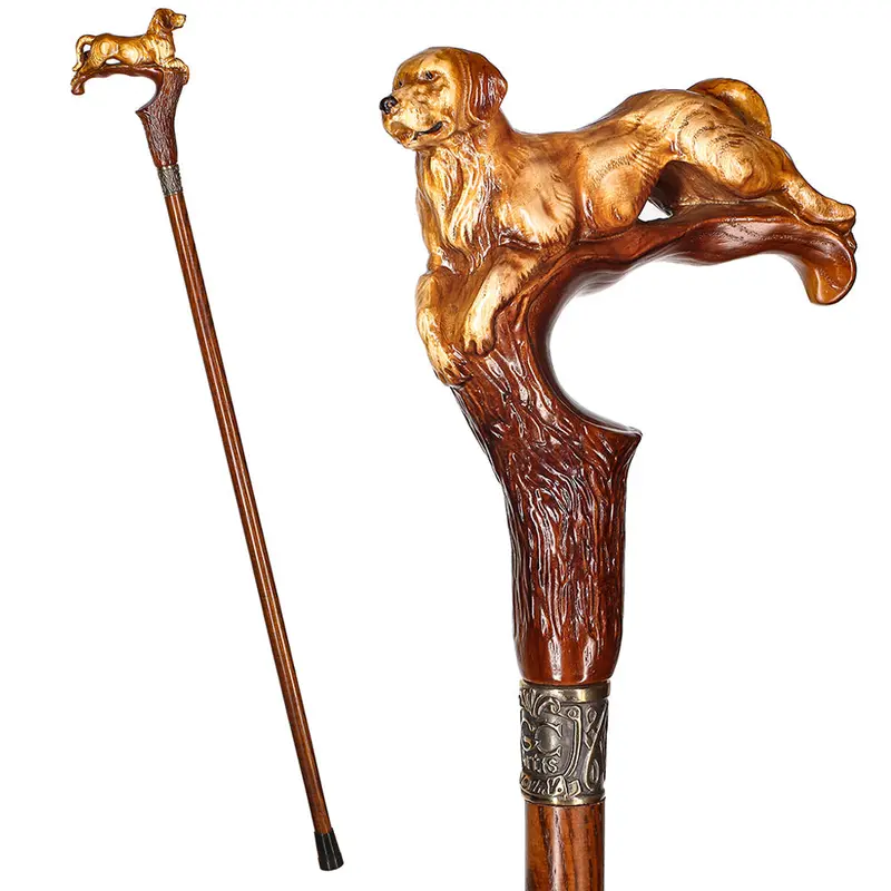 White Labrador Figurine Cane in Light-Toned Wood