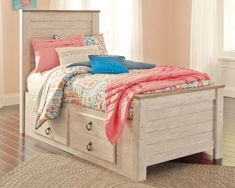 Willowton Twin Panel Bed with Dual Under-Bed Drawers