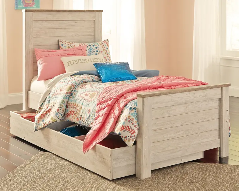 Willowton Twin Panel Bed with Spacious Center Drawer