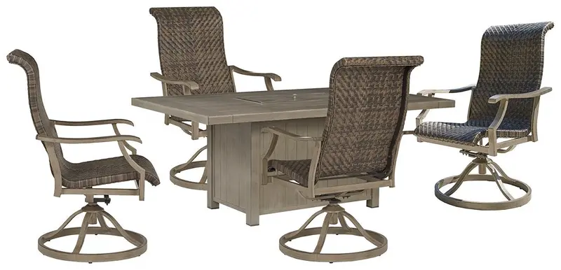 Windon Barn Outdoor Seating Set: Fire Pit Table + 4 Chairs