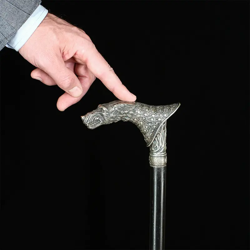 Wolf-Head Victorian Silver-Plated Artisan Walking Cane