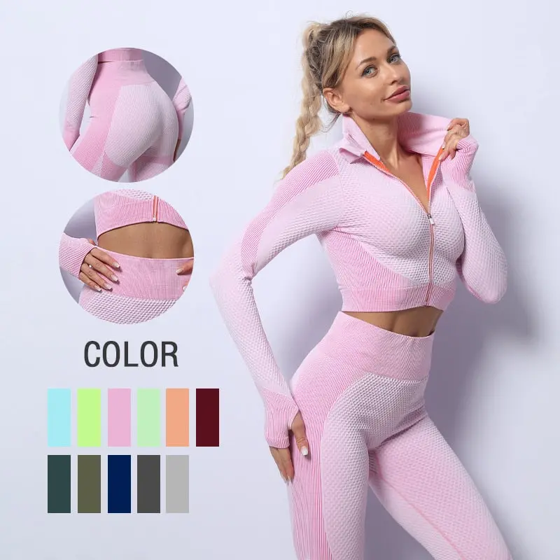 Women’s Seamless Yoga Set – High-Waist Leggings + Crop Top Workout Suit