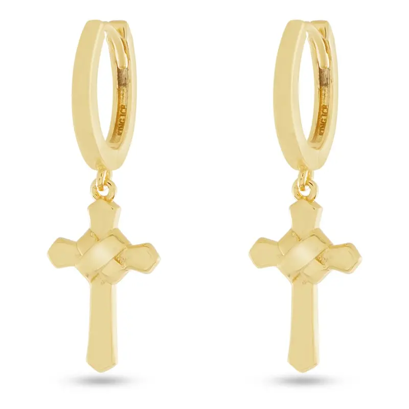 Wrapped Cross Drop Earrings – Textured Metal Finish
